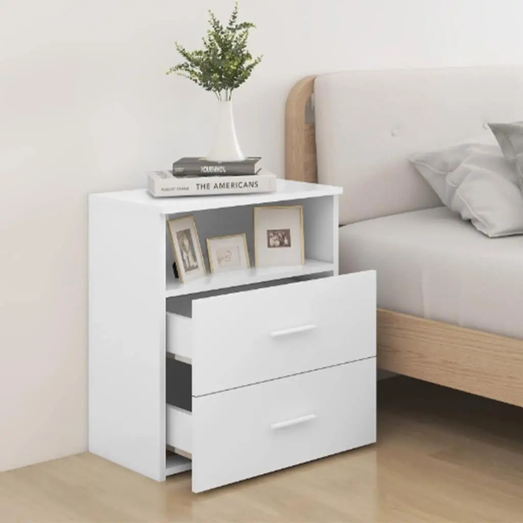 Bedside Tables 2 pcs White Bedroom Nightstand Cabinet Storage Drawers Shelf