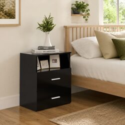 Elegant Black Bedside Cabinet with Storage Drawers