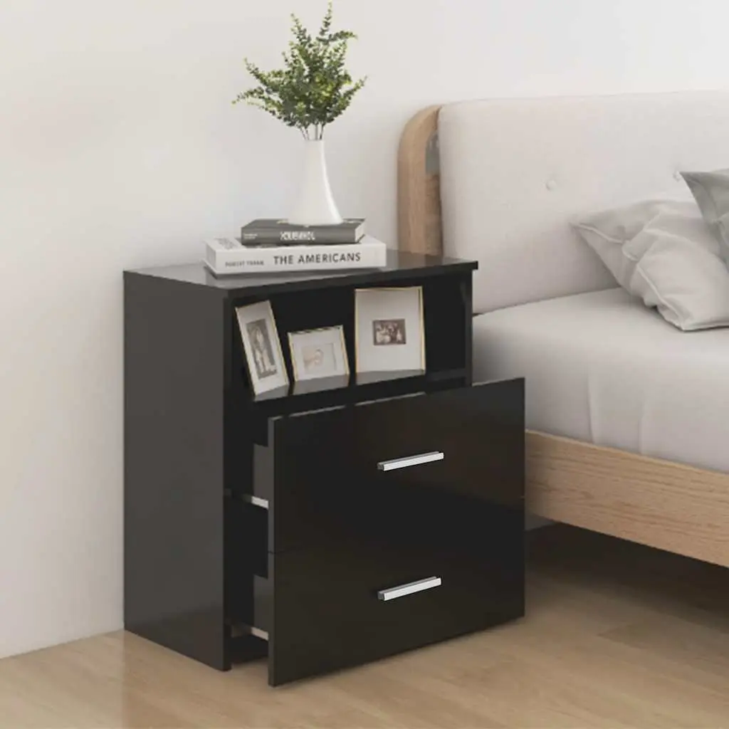 Bedside Table Black Storage Cabinet with Drawers and Shelf Furniture
