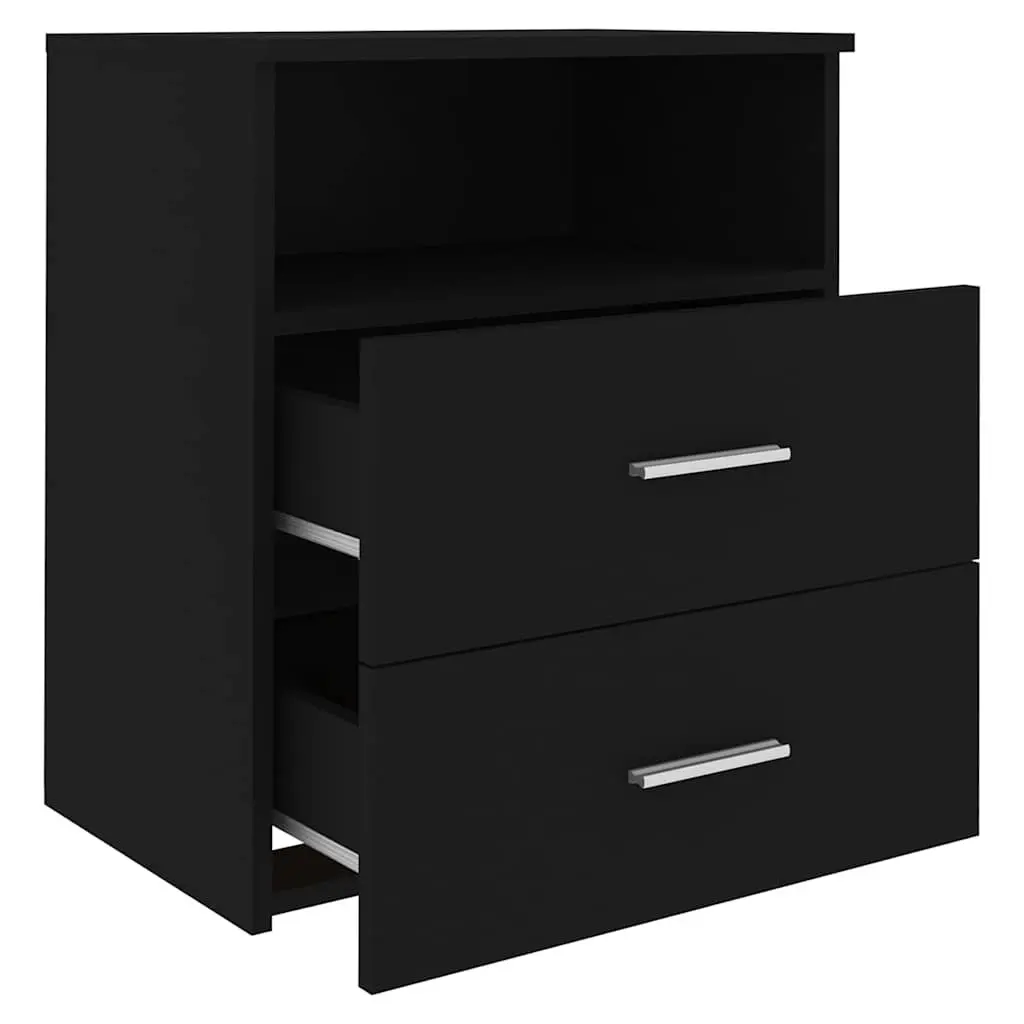 Bedside Table Black Storage Cabinet with Drawers and Shelf Furniture