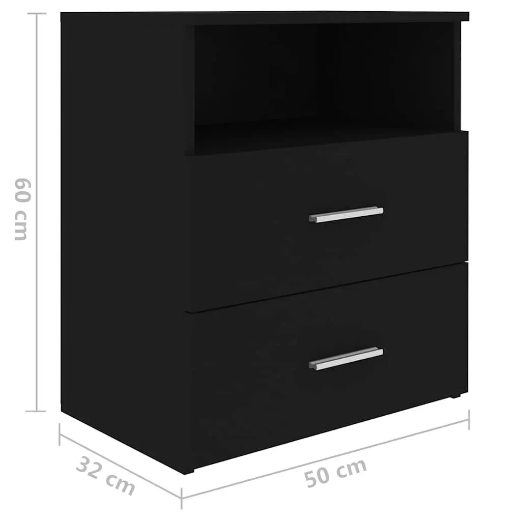 Bedside Table Black Storage Cabinet with Drawers and Shelf Furniture