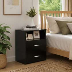 Black Bedside Table Set with Storage Drawers