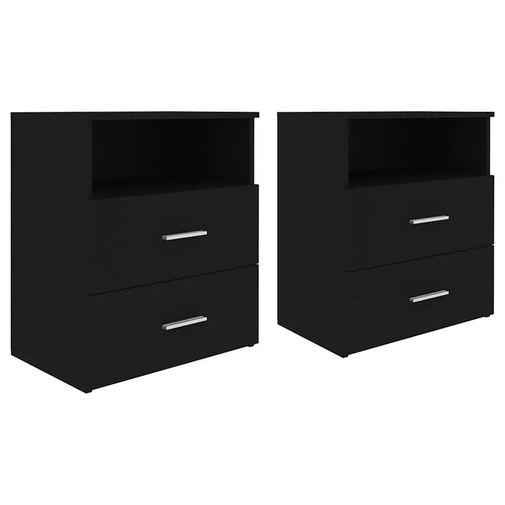 Black Bedside Table Set with Storage Drawers