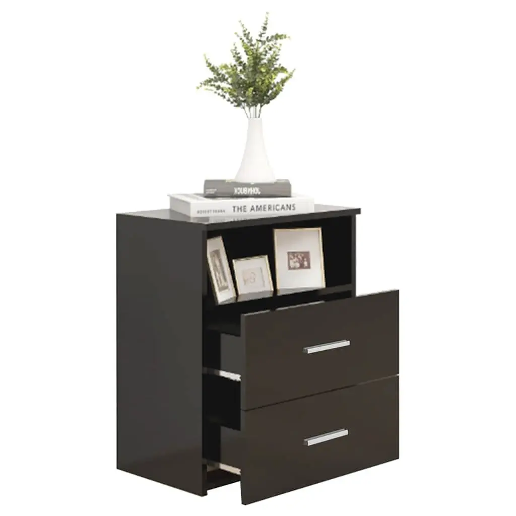 Black Bedside Table Set with Storage Drawers