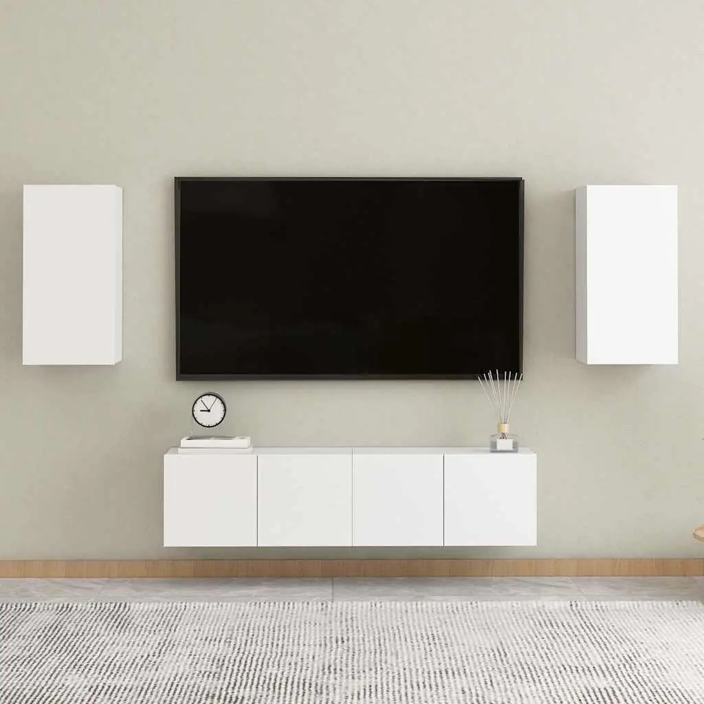 Wall-Mounted TV Cabinet White 2 Shelves Engineered Wood 30.5W x 30H x 60D cm