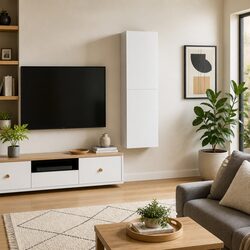 Charming Wall-Mounted TV Cabinet Set in White