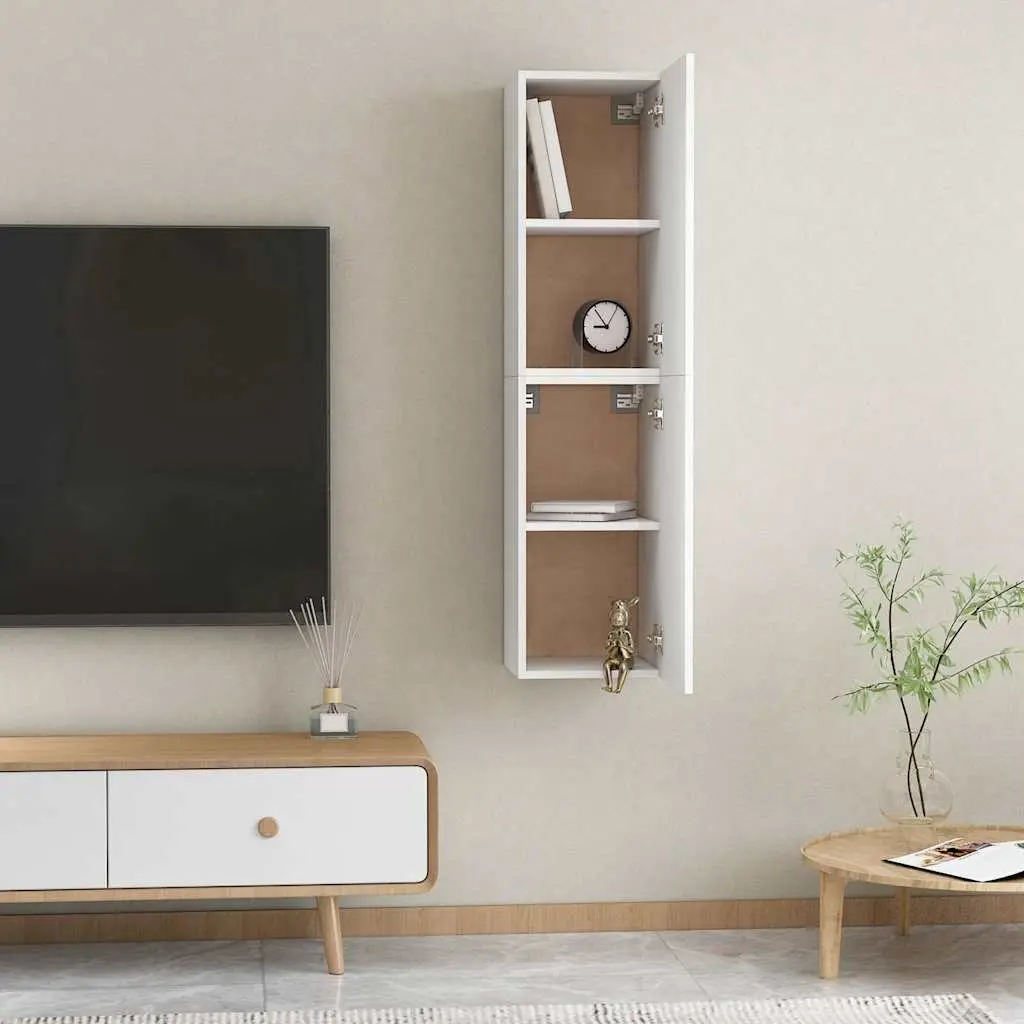Wall-Mounted TV Cabinet Set White 2 Piece Engineered Wood Storage Shelves