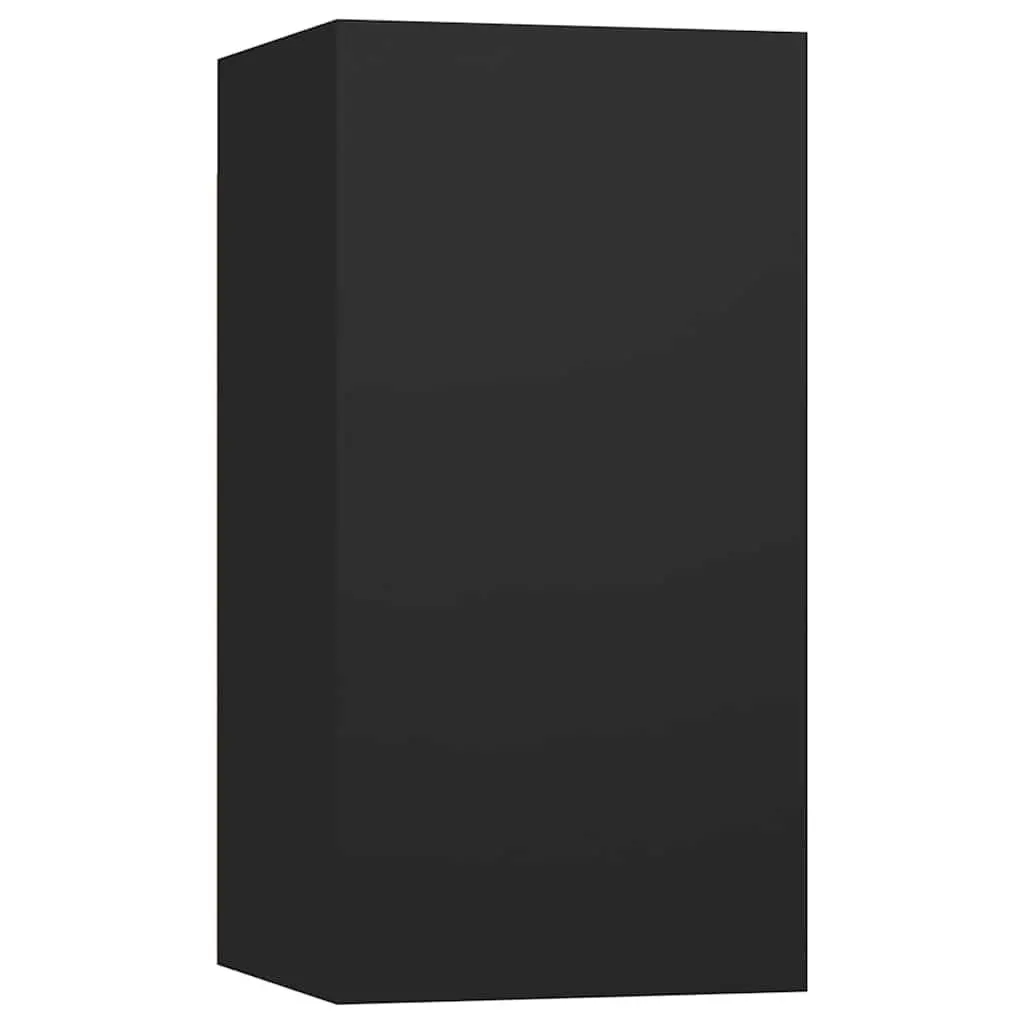 Wall-Mounted TV Cabinet Set 2 Pieces Black Engineered Wood Storage Shelves