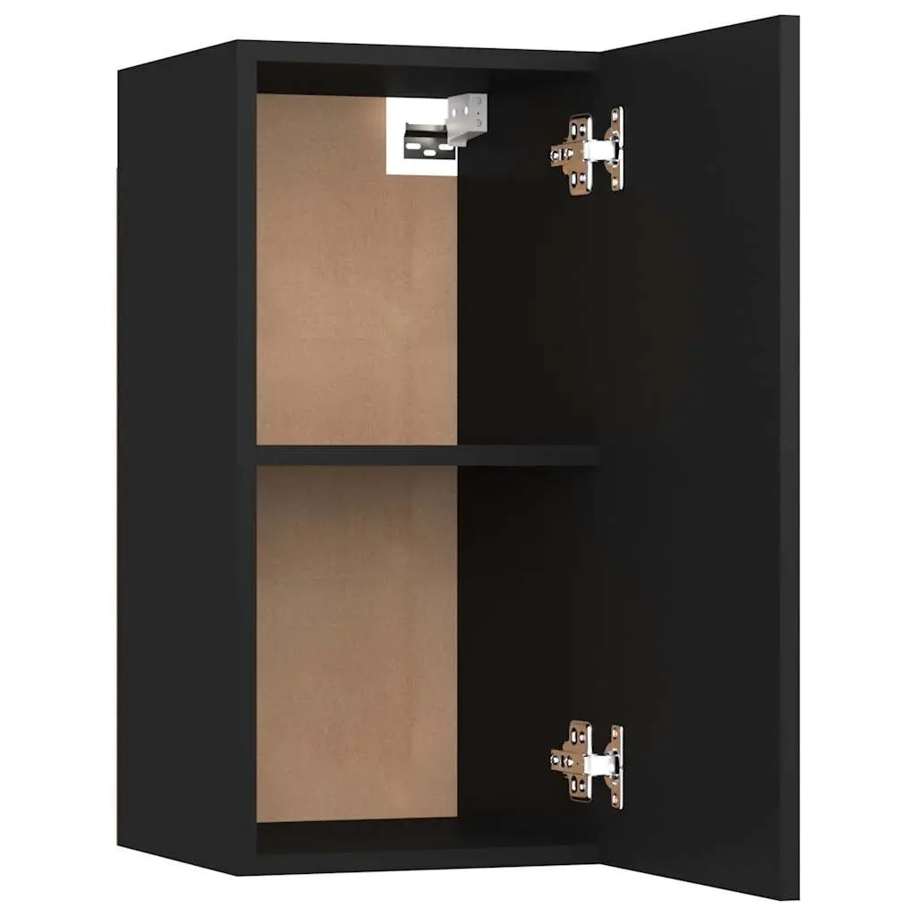 Wall-Mounted TV Cabinet Set 2 Pieces Black Engineered Wood Storage Shelves