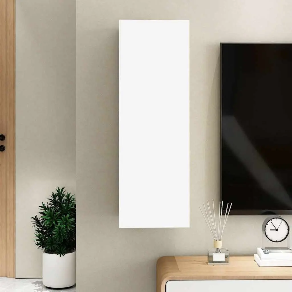TV Cabinet White Wall-Mounted 90cm Engineered Wood Storage Unit with 2 Shelves