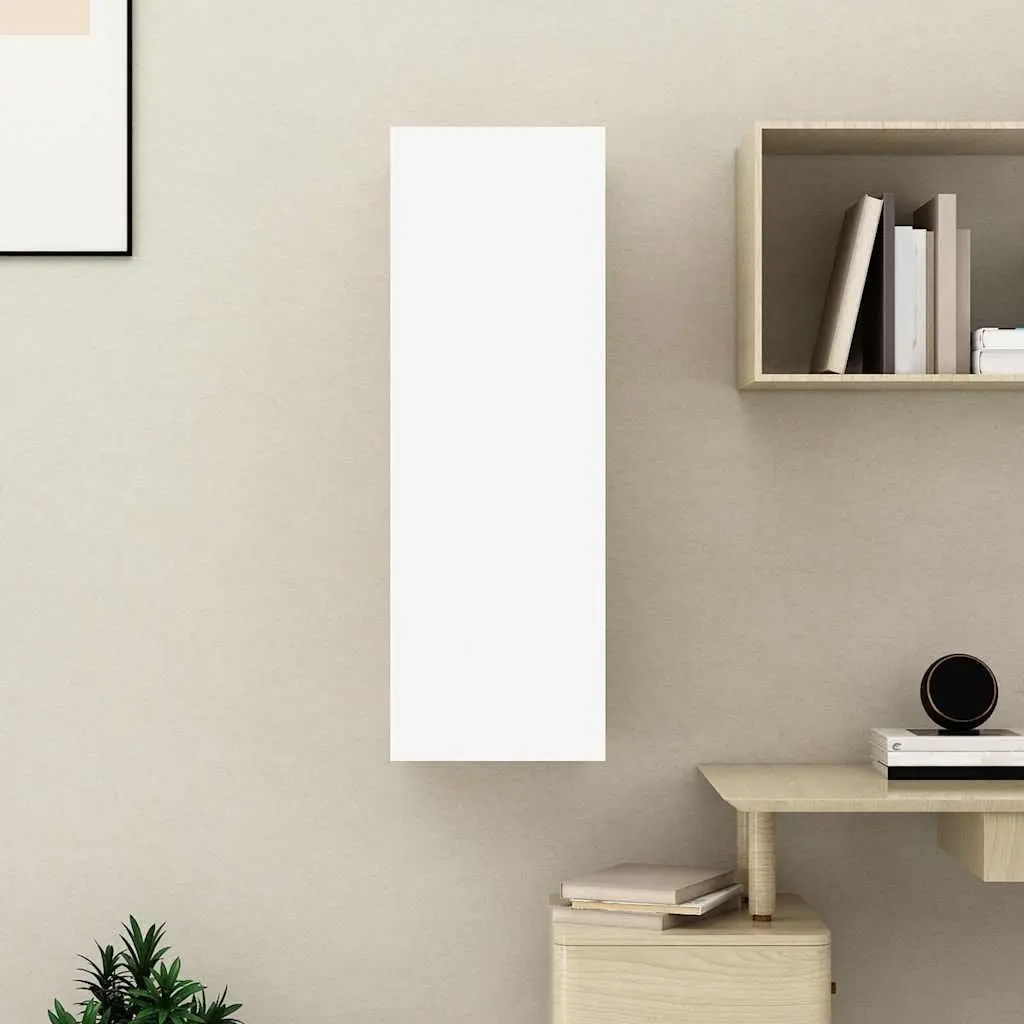 TV Cabinet White Wall-Mounted 90cm Engineered Wood Storage Unit with 2 Shelves