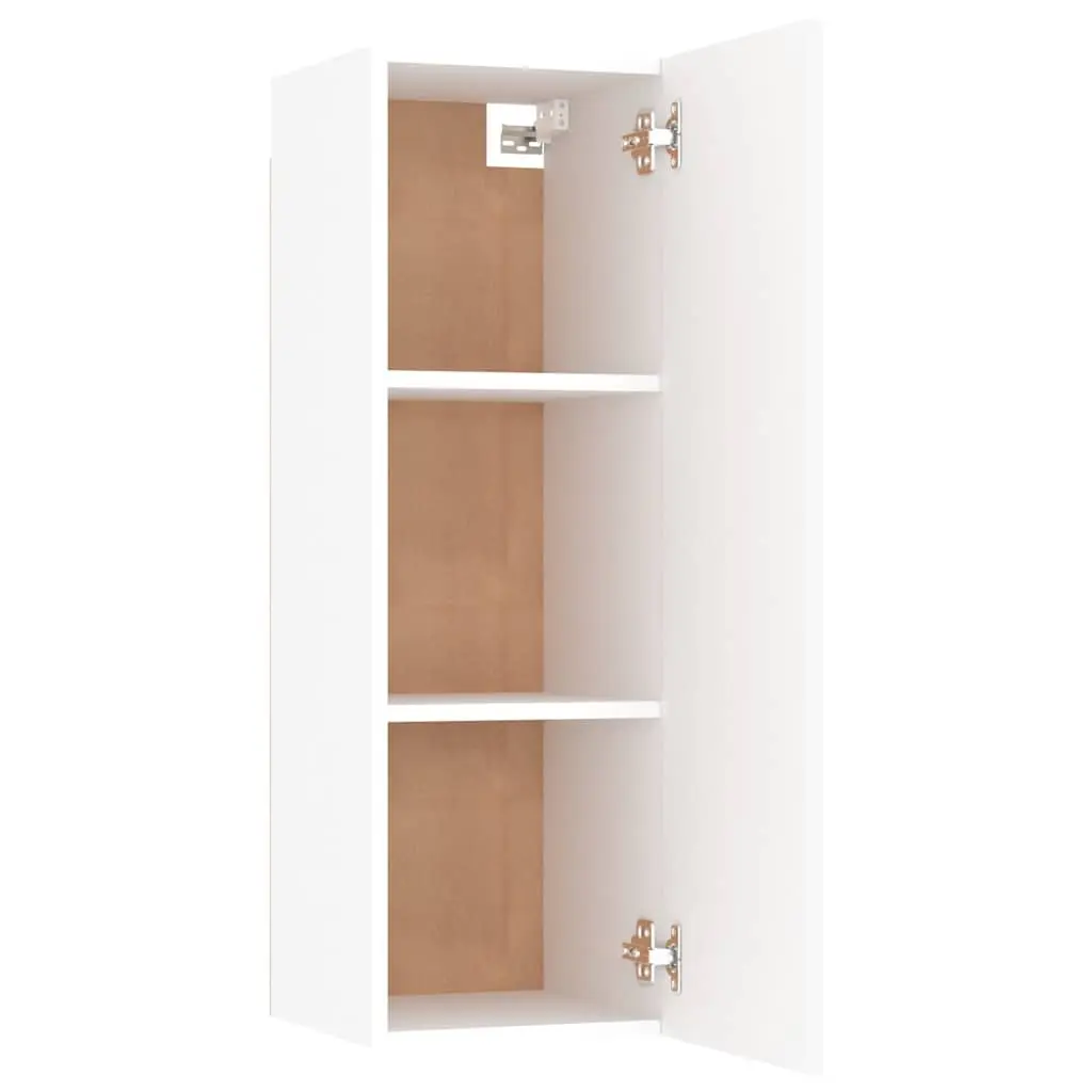 TV Cabinet White Wall-Mounted 90cm Engineered Wood Storage Unit with 2 Shelves