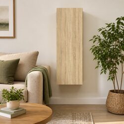 Warm Brown Wall Mounted TV Cabinet with Shelves