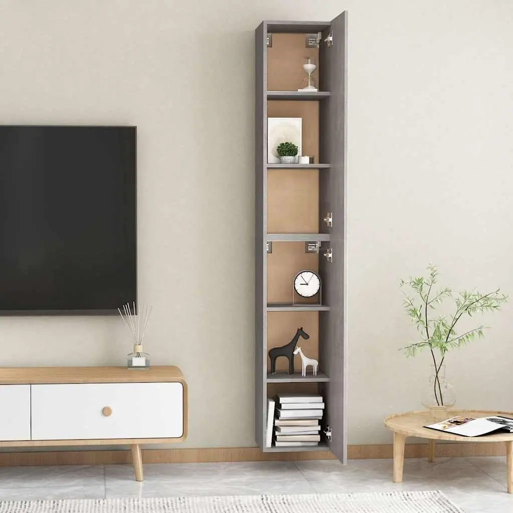 Grey Wall-Mounted TV Cabinet Set for Living Room