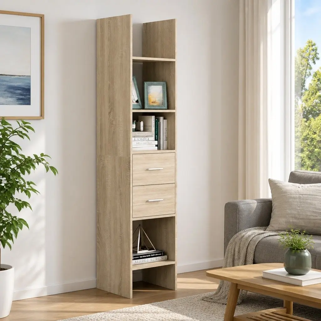 Book Cabinet Brown 40x35x180cm Engineered Wood Storage Shelving Unit with Drawers
