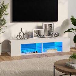 Modern White TV Cabinet with RGB LED Lighting 135x39x30cm