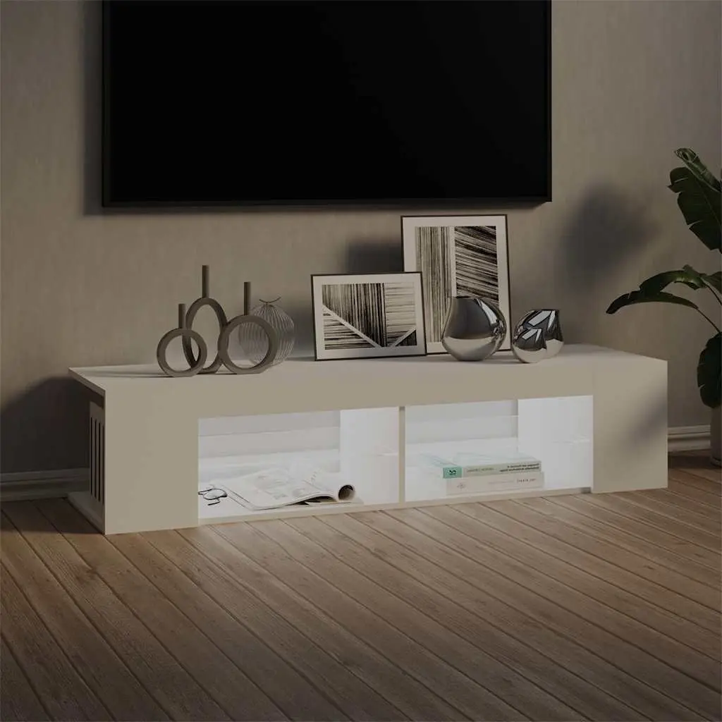 TV Cabinet Modern White 135x39x30cm with RGB LED Lights