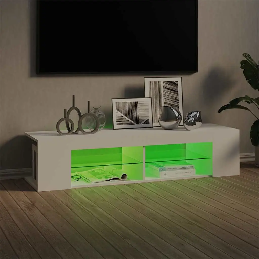 TV Cabinet Modern White 135x39x30cm with RGB LED Lights