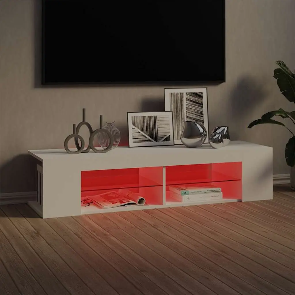 TV Cabinet Modern White 135x39x30cm with RGB LED Lights