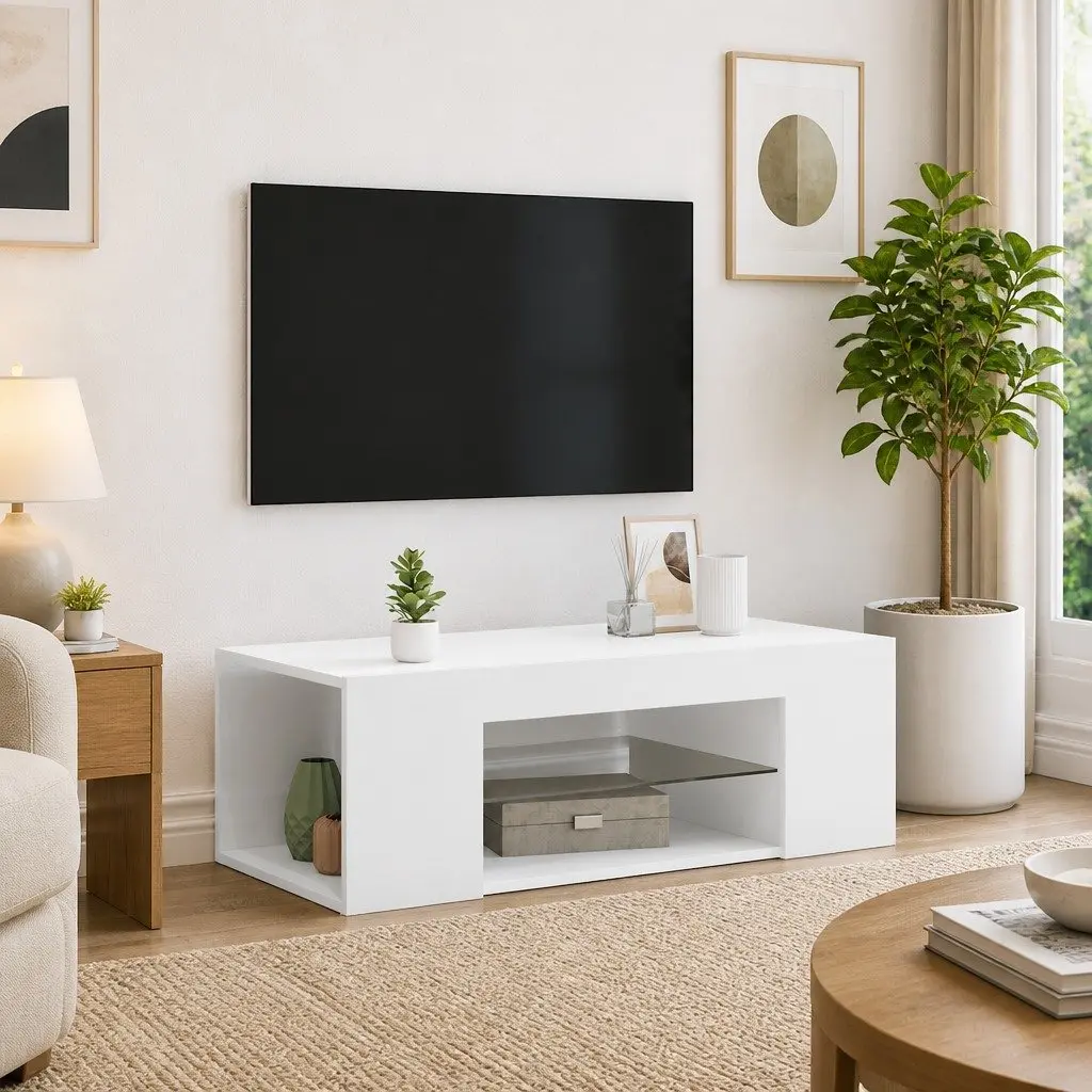 White TV Cabinet with RGB LED Lights