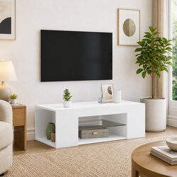 Modern White TV Cabinet with RGB LED Lights