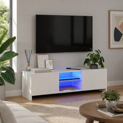 Elegant White TV Cabinet with LED for Living Spaces