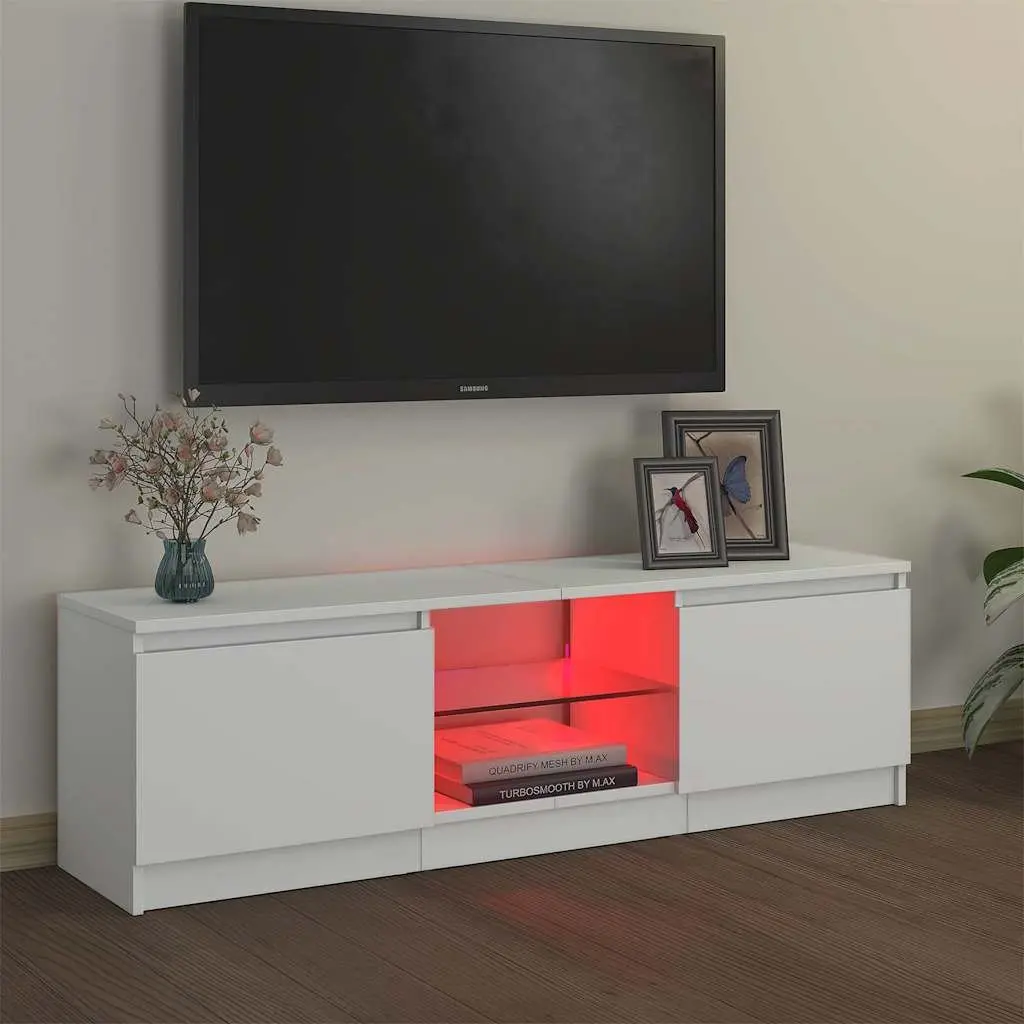 White TV Cabinet with LED for Living Spaces