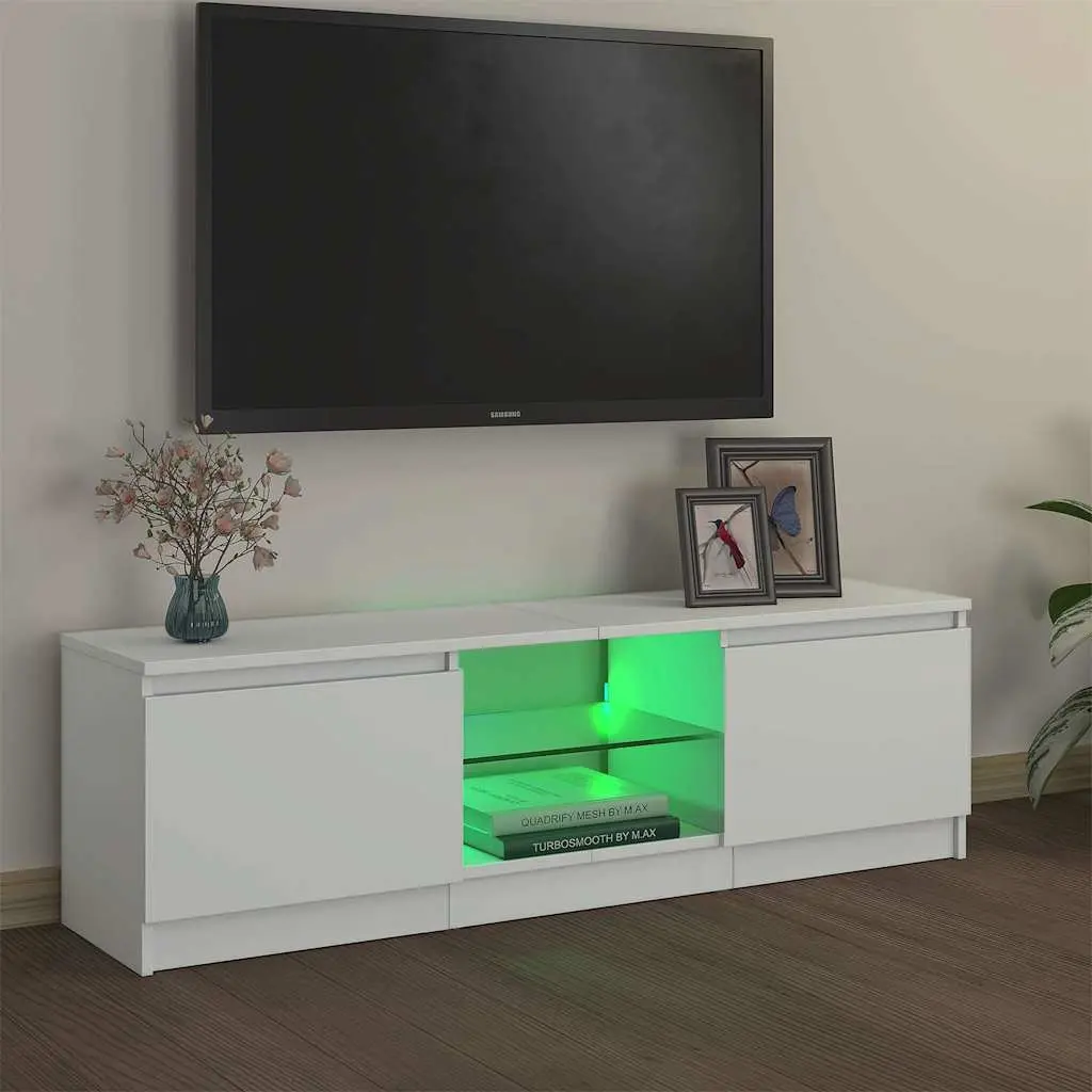White TV Cabinet with LED for Living Spaces