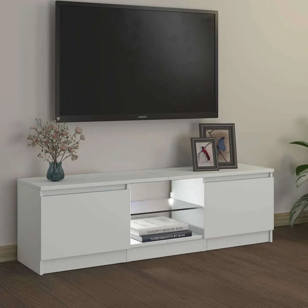 White TV Cabinet with LED for Living Spaces