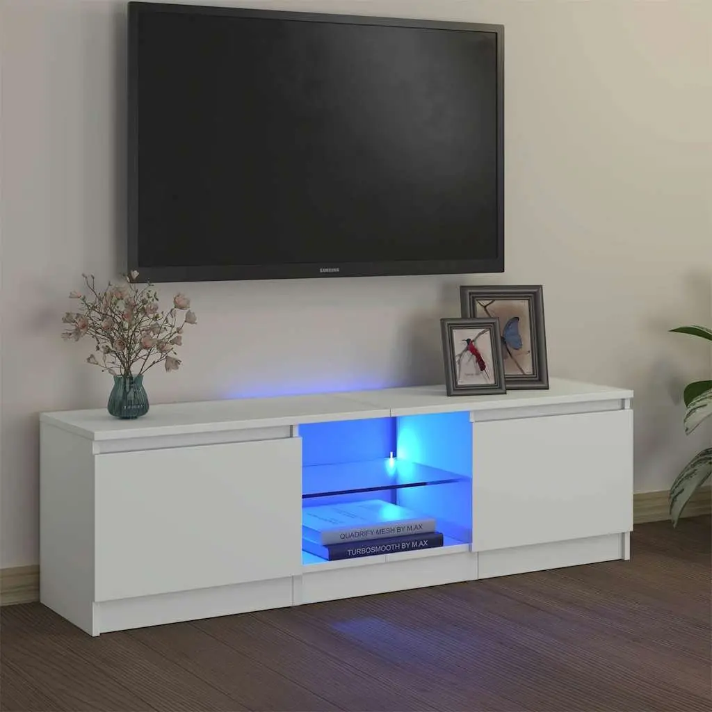 White TV Cabinet with LED for Living Spaces