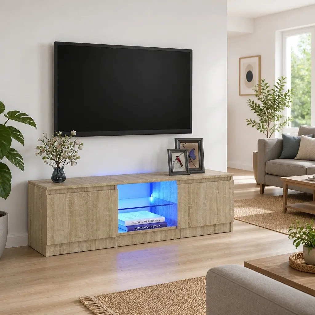 TV Cabinet Brown RGB LED Lights Storage Unit Media Entertainment 120 x 30 x 36 cm