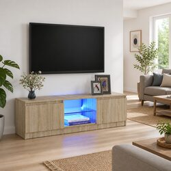Brown TV Cabinet with RGB LED Lights for Stylish Storage