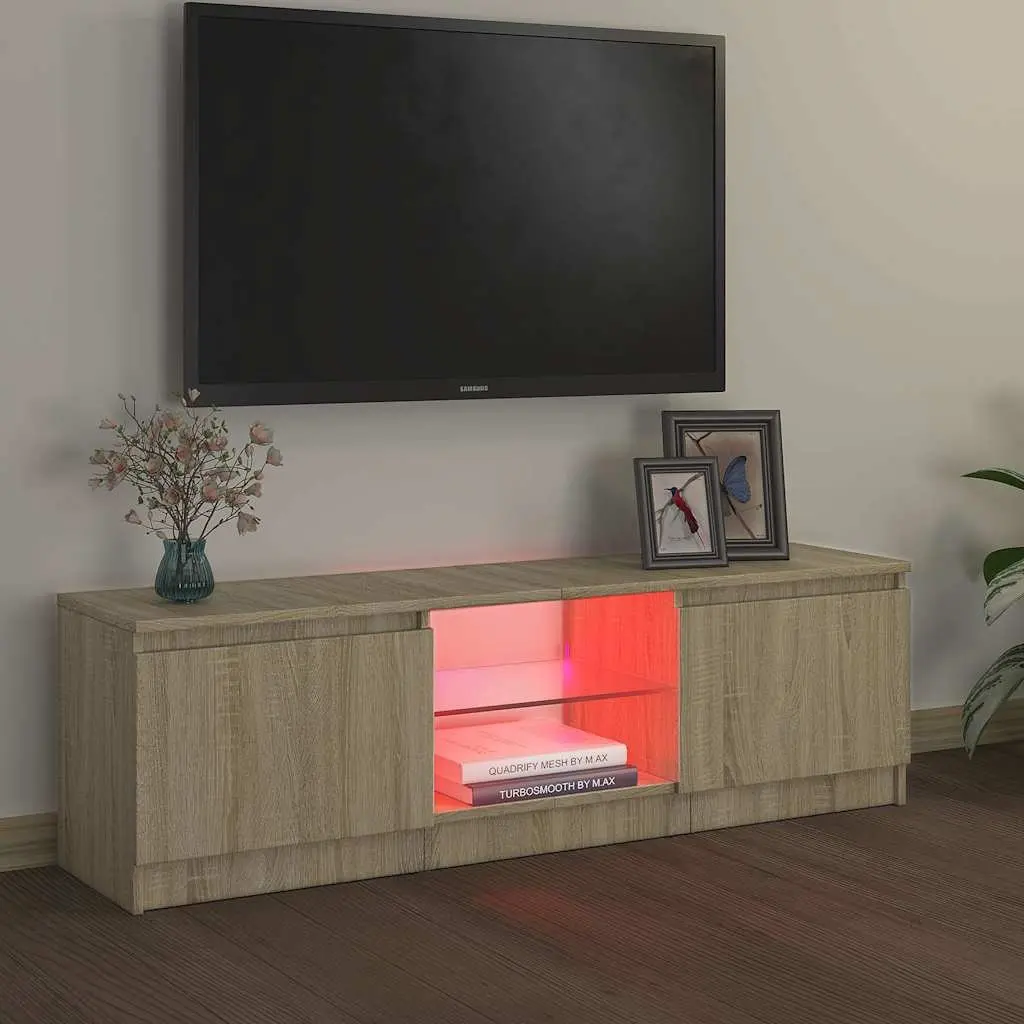 TV Cabinet Brown RGB LED Lights Storage Unit Media Entertainment 120 x 30 x 36 cm