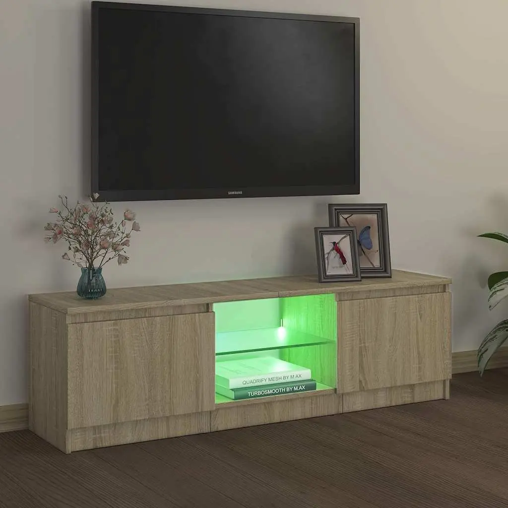TV Cabinet Brown RGB LED Lights Storage Unit Media Entertainment 120 x 30 x 36 cm