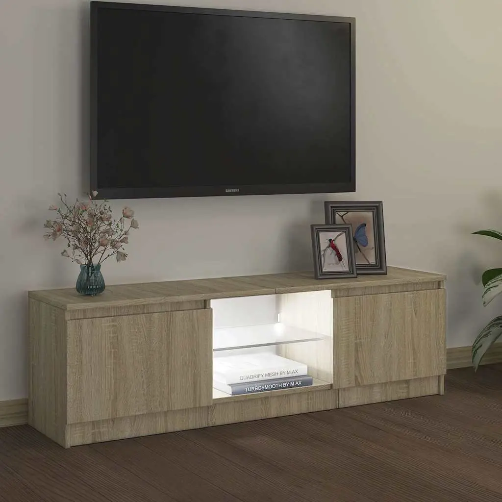 TV Cabinet Brown RGB LED Lights Storage Unit Media Entertainment 120 x 30 x 36 cm