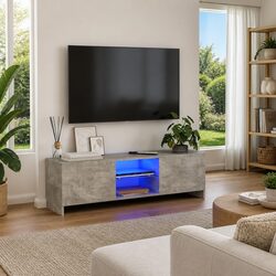 Grey Modern TV Cabinet with LED Lights for Living Room