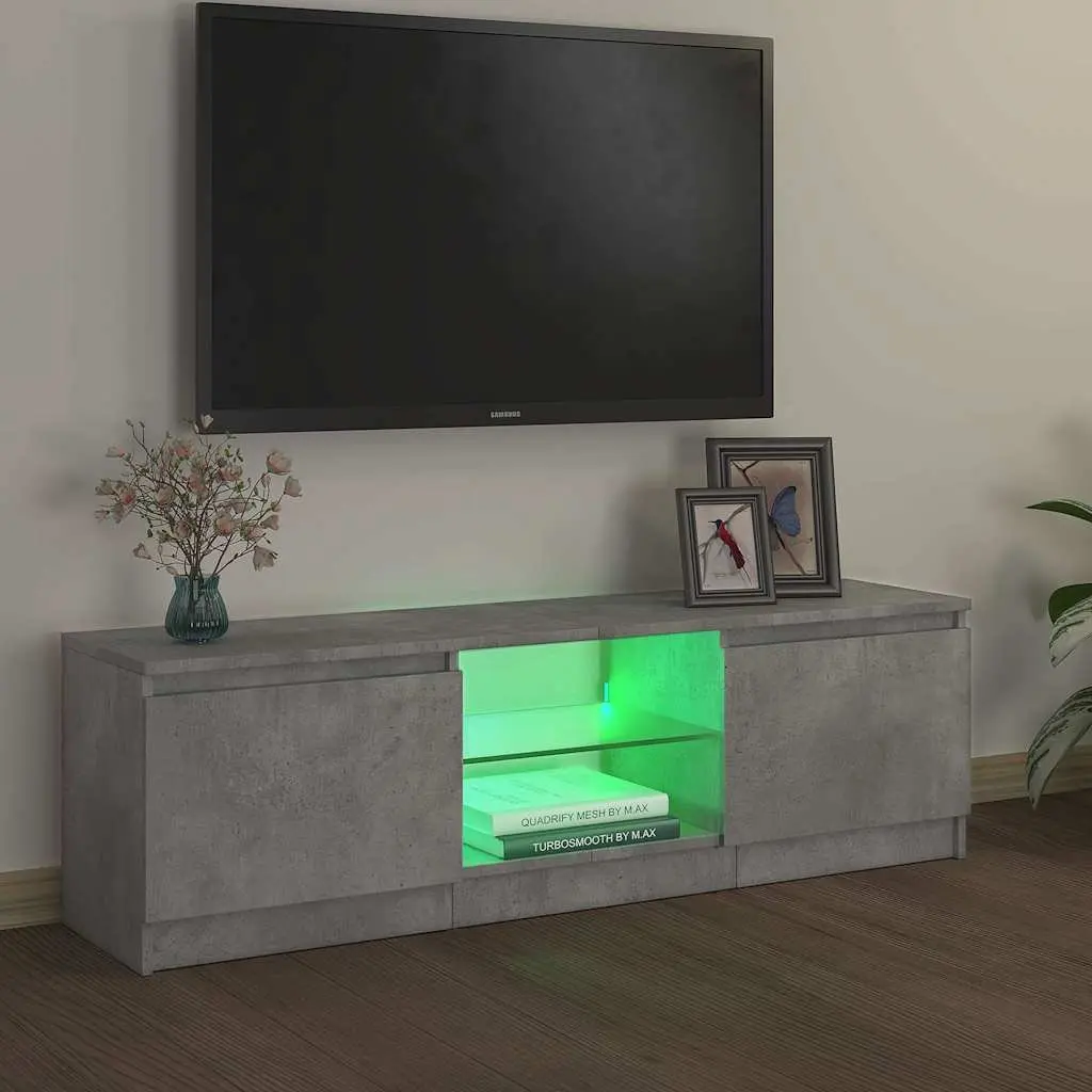Grey Modern TV Cabinet with LED Lights for Living Room