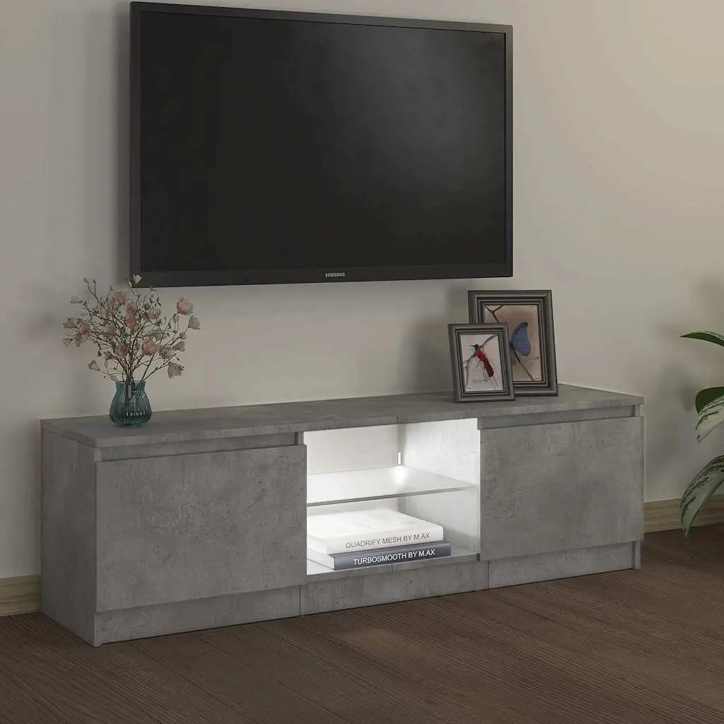 Grey Modern TV Cabinet with LED Lights for Living Room