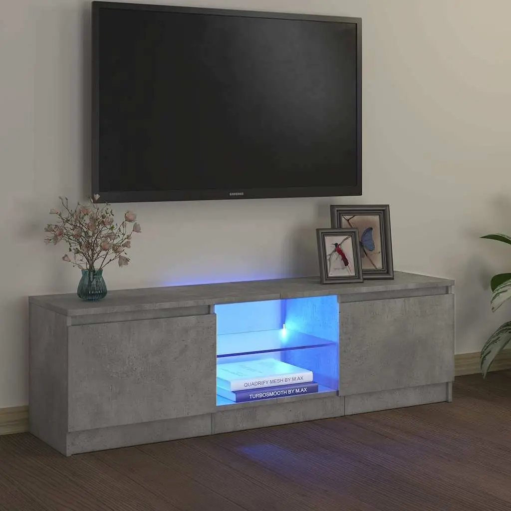 Grey Modern TV Cabinet with LED Lights for Living Room
