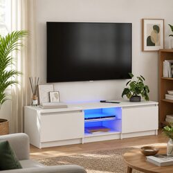 Modern White TV Cabinet with LED Lighting 140x40x36cm