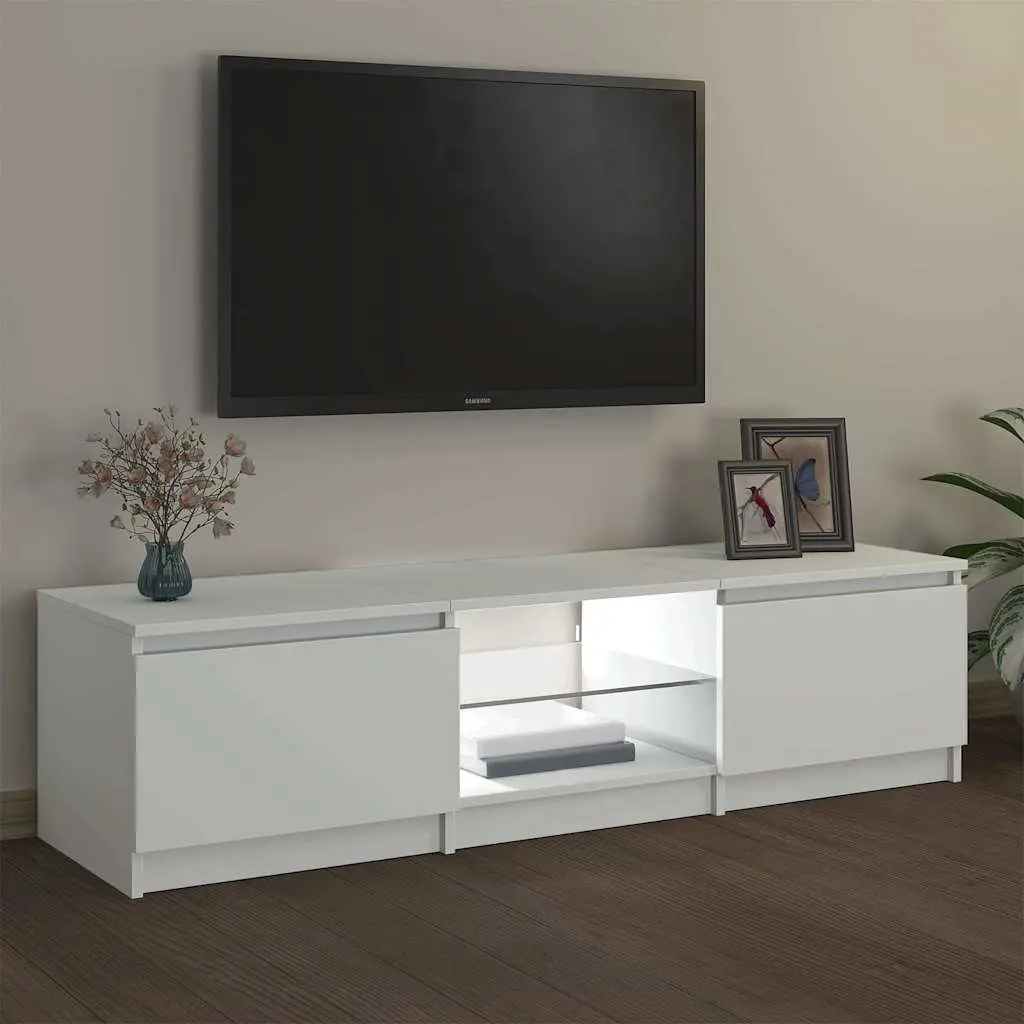 White TV Cabinet with LED Lighting 140x40x36cm