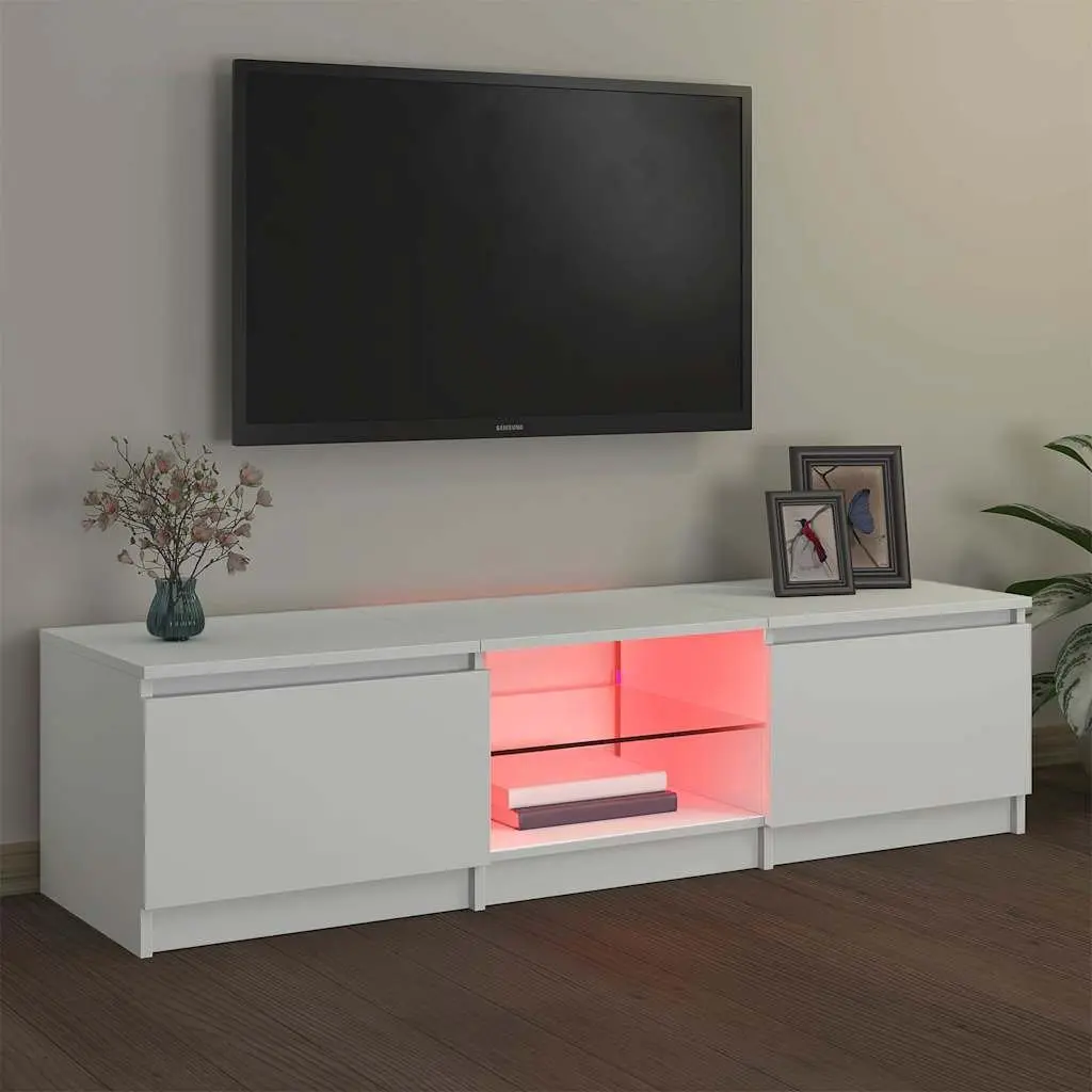 White TV Cabinet with LED Lighting 140x40x36cm