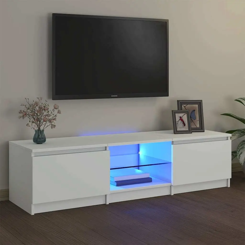 White TV Cabinet with LED Lighting 140x40x36cm