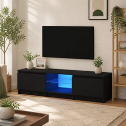 Black TV Cabinet with RGB LED Lights for Modern Living