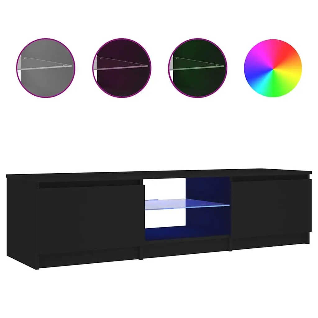 TV Cabinet with RGB LED Lights Black Entertainment Unit Storage Organiser
