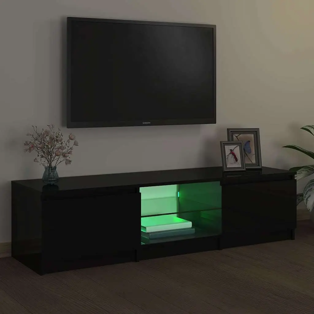 TV Cabinet with RGB LED Lights Black Entertainment Unit Storage Organiser