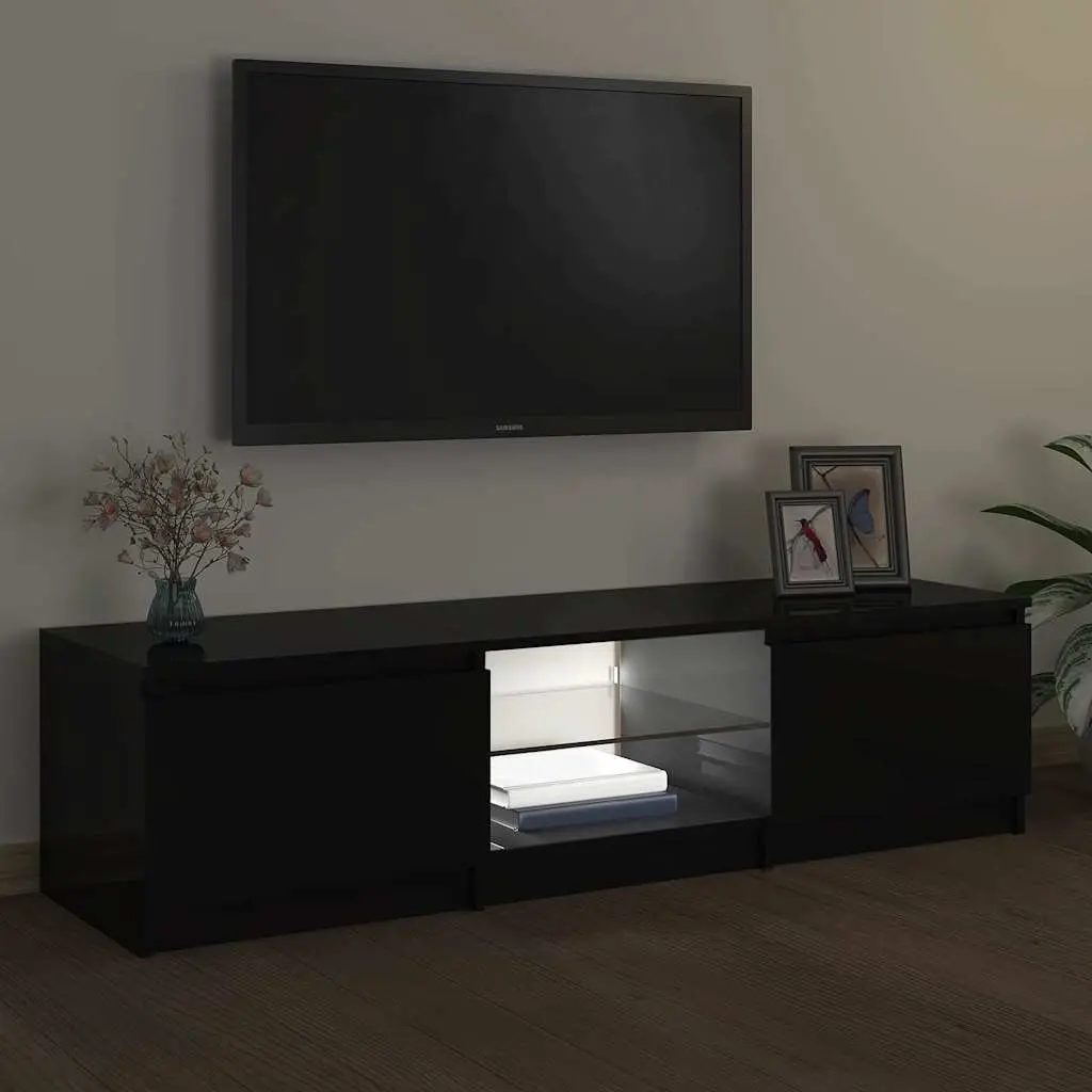 TV Cabinet with RGB LED Lights Black Entertainment Unit Storage Organiser
