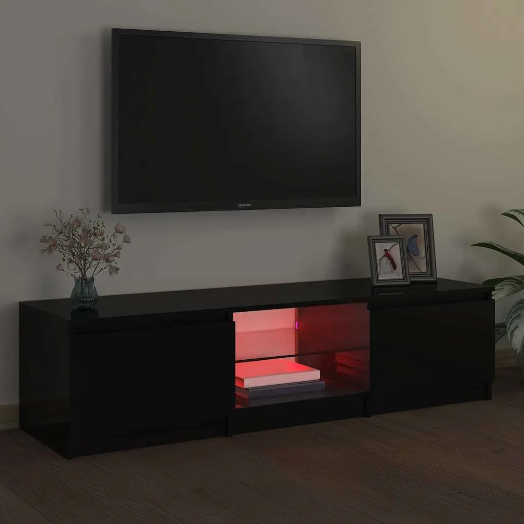 TV Cabinet with RGB LED Lights Black Entertainment Unit Storage Organiser