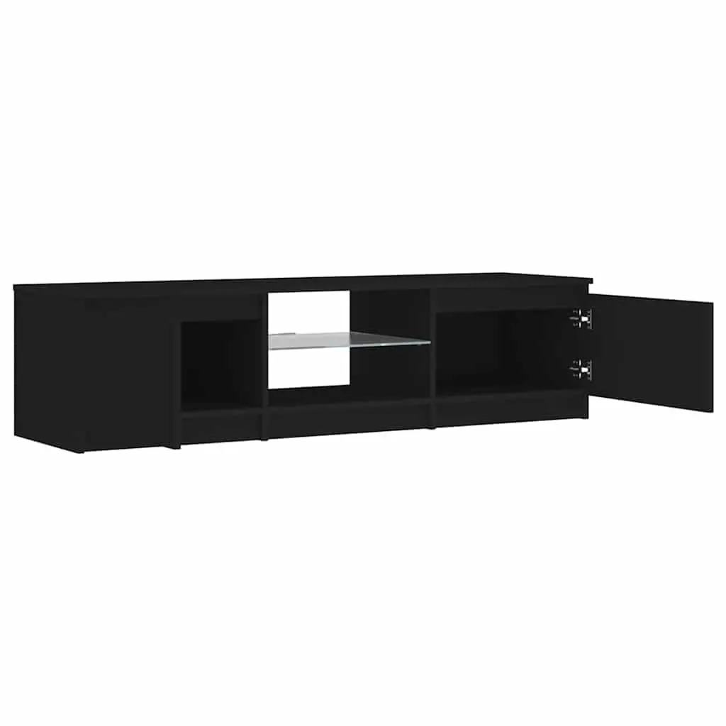 TV Cabinet with RGB LED Lights Black Entertainment Unit Storage Organiser