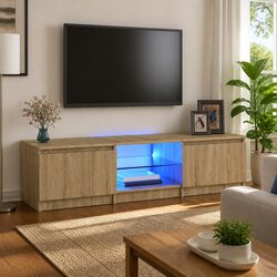 Brown TV Cabinet with LED Lights for Your Living Room
